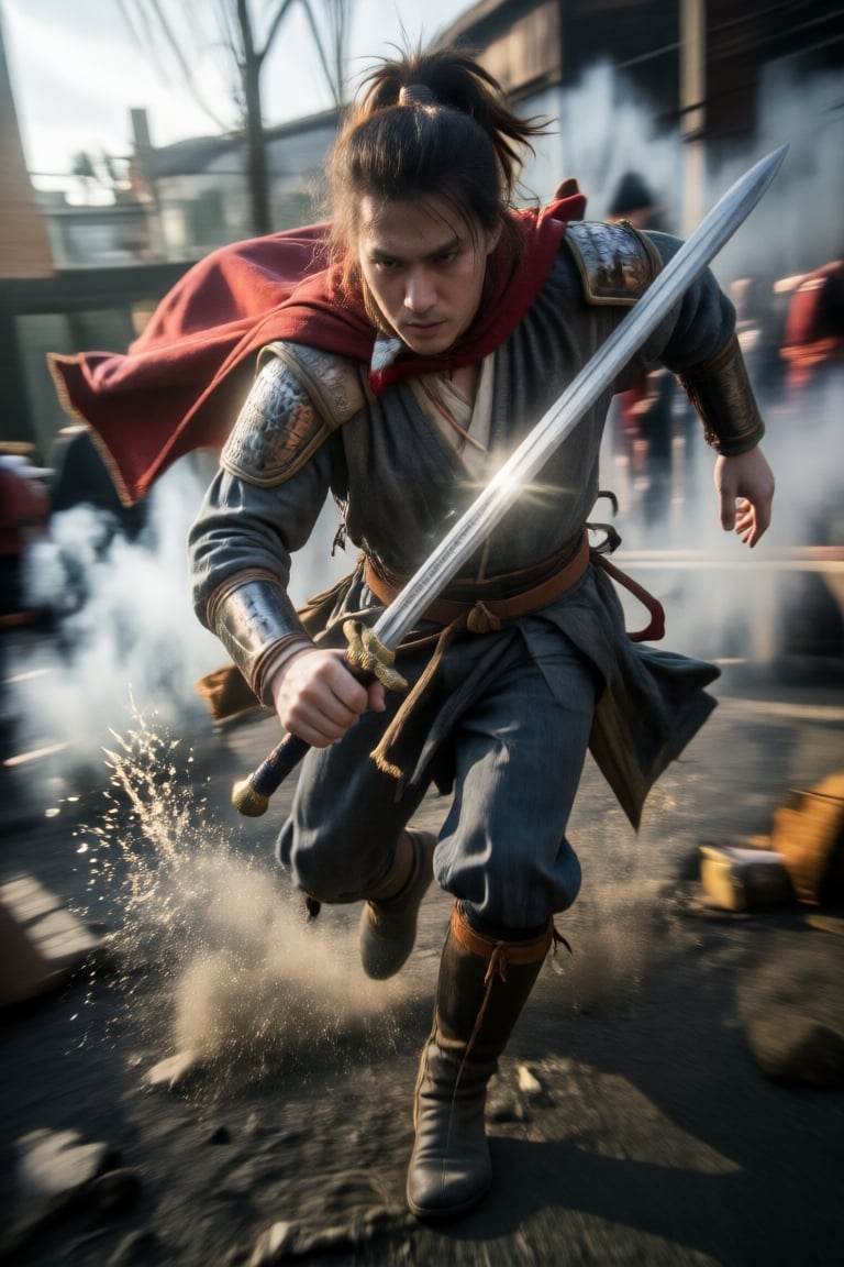 half-body,  warrior running and slashing the sword in fast speed,  motion blur by DAstudios on Tensor.Art