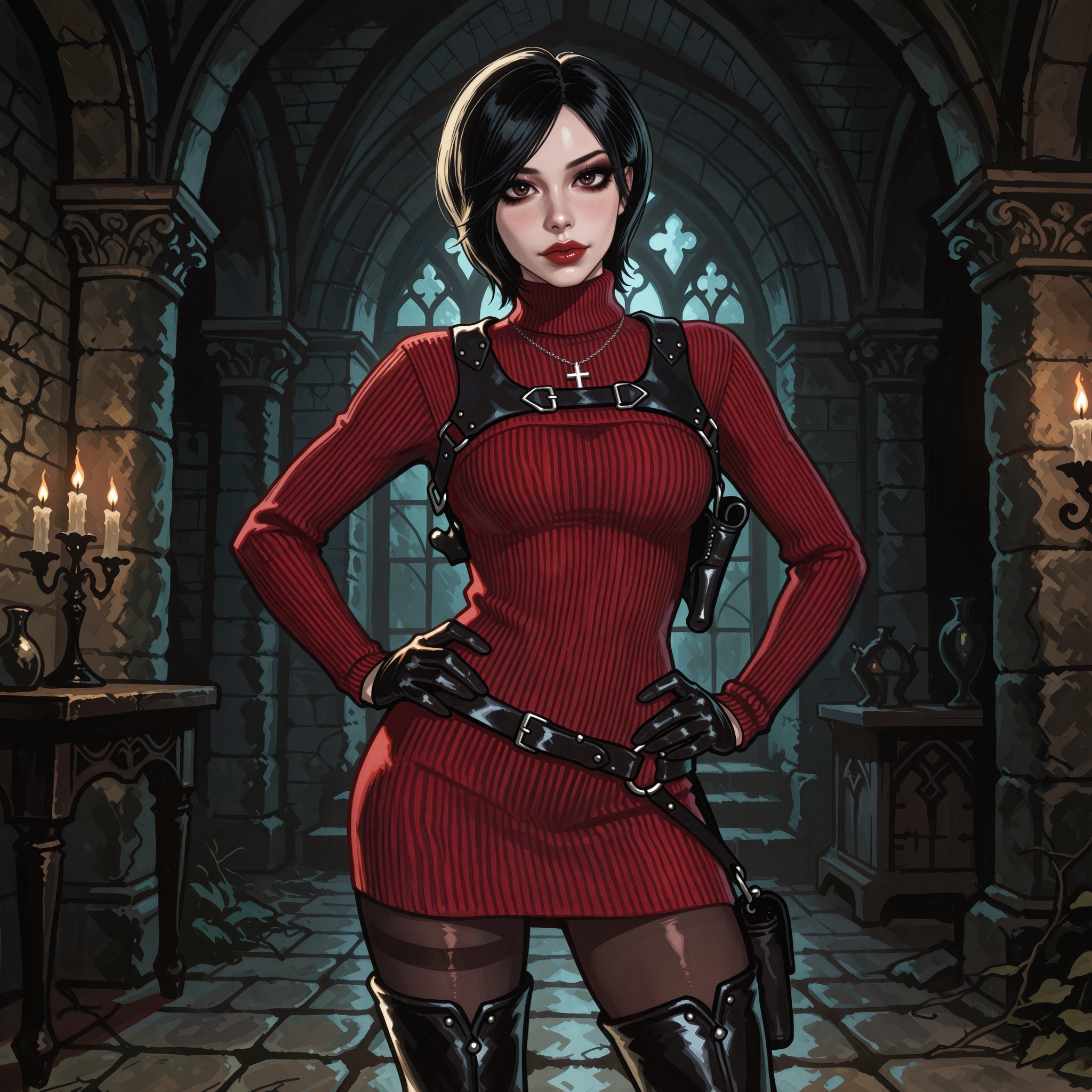 Vv.LXVIII - Atrox,  Vv.LXVIII - RE4R-Ada_Wong,  she is wearing a silver Catholic Cross necklace by ValienteVanguard68 on T...
