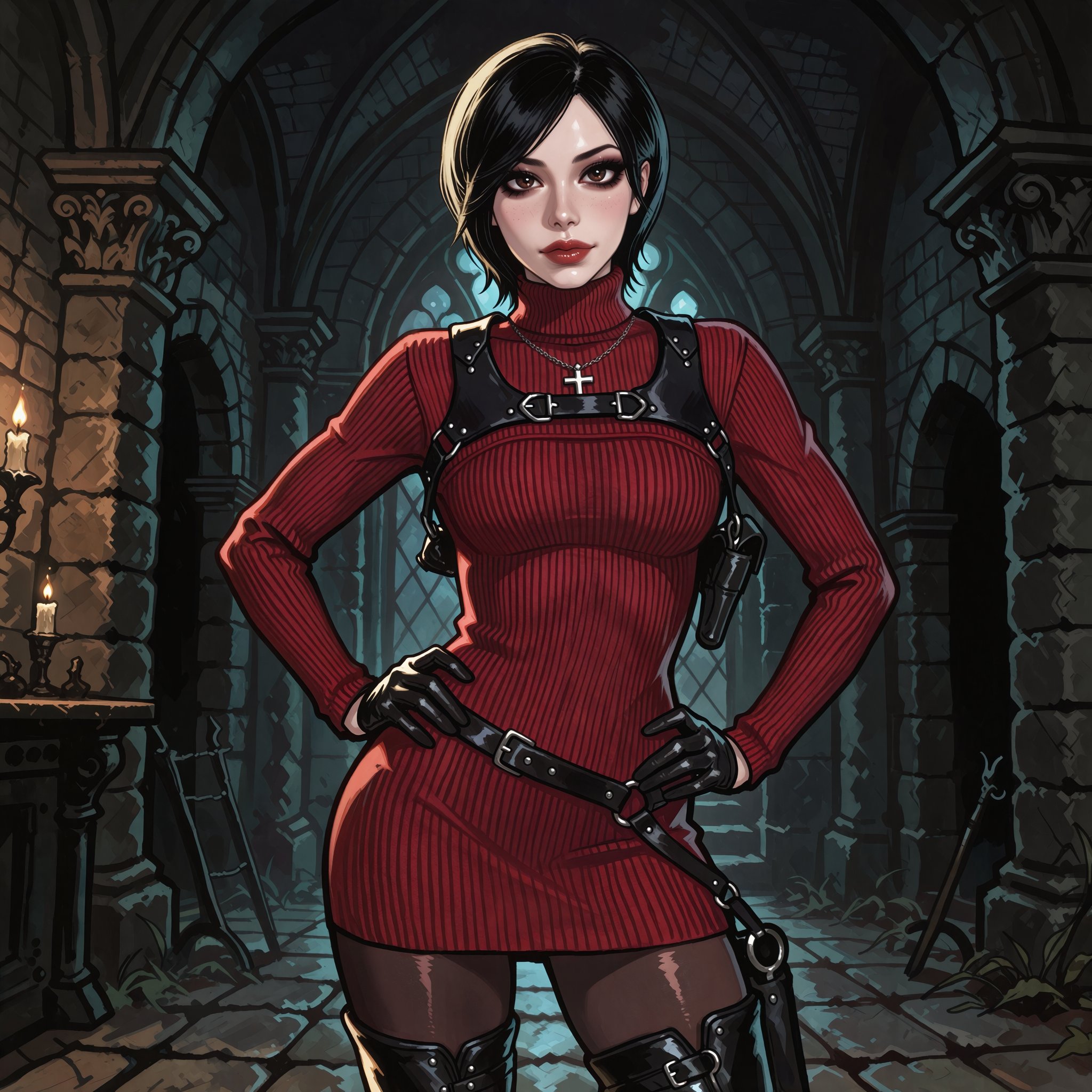 Vv.LXVIII - Atrox,  Vv.LXVIII - RE4R-Ada_Wong,  she is wearing a silver Catholic Cross necklace by ValienteVanguard68 on T...