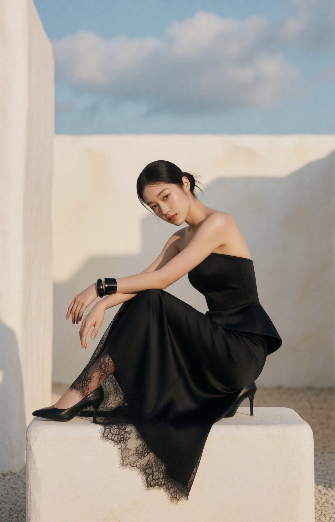 luxury minimalist fashion editorial,  strikingly beautiful young Korean woman,  refined facial features by EclipseKww on T...