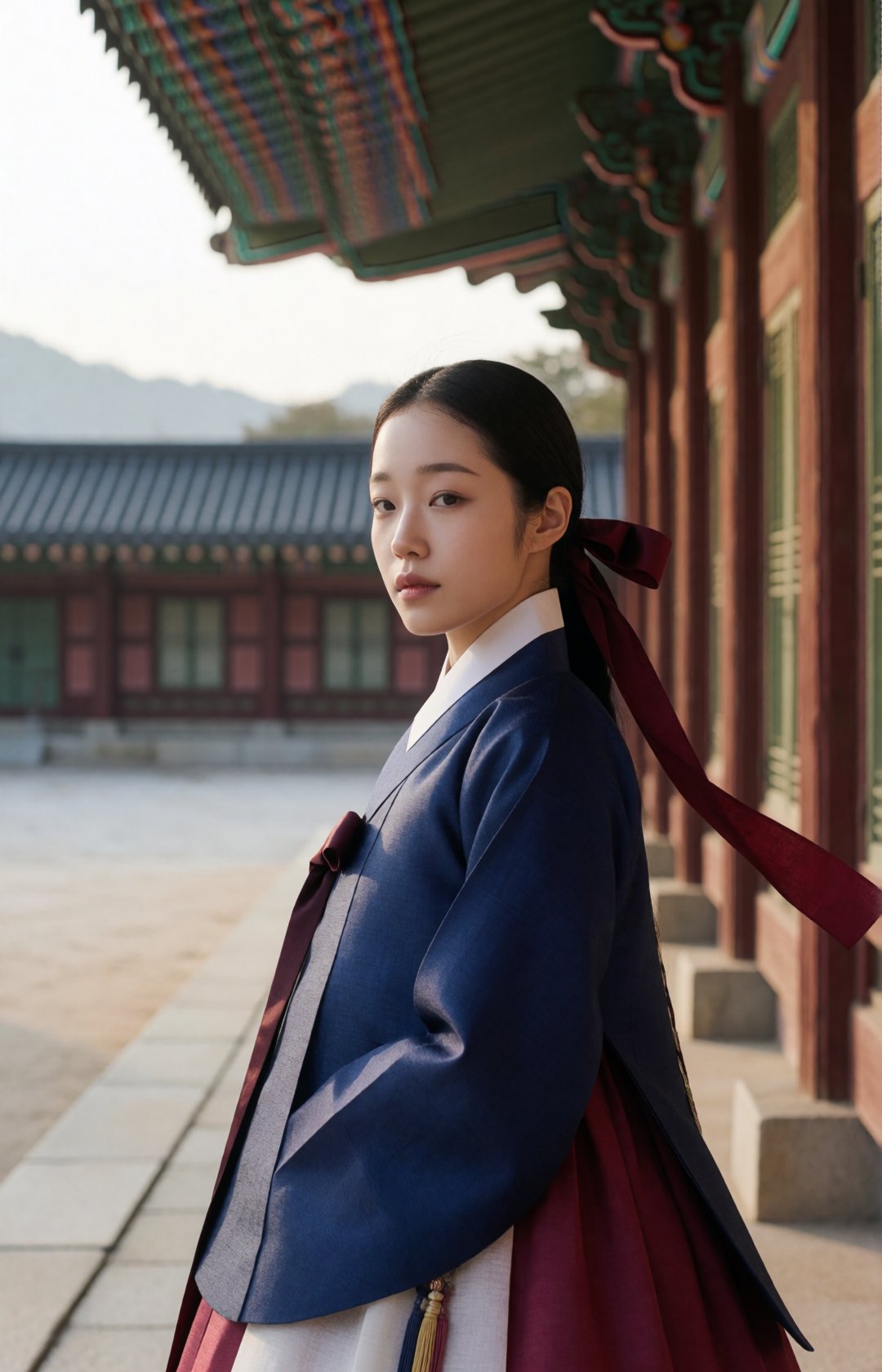 cinematic Joseon dynasty palace editorial,  strikingly beautiful young Korean woman,  captivating beauty by EclipseKww on...