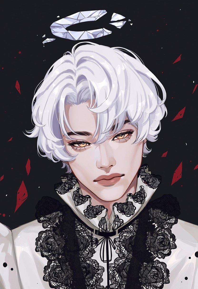 zeethe,  1boy,  rose court angel with white hair by MissFidonyo on Tensor.Art