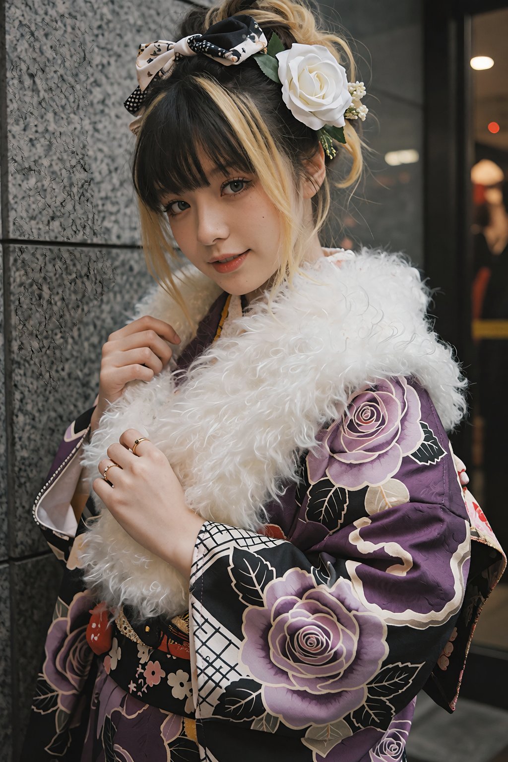 一位年轻女性身着华丽和服,  以半身特写姿态呈现,  她微微侧头看向镜头 by RAY3780 on Tensor.Art