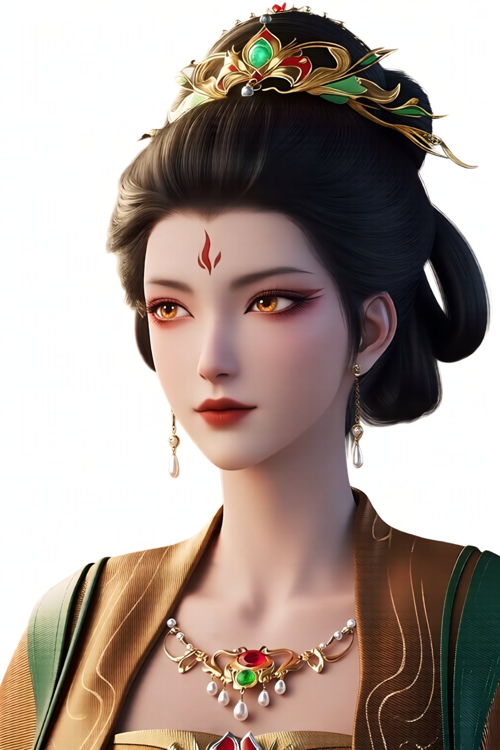 the image portrays a beautifully rendered digital character with an elegant and regal appearance,  her dark,  intricately...