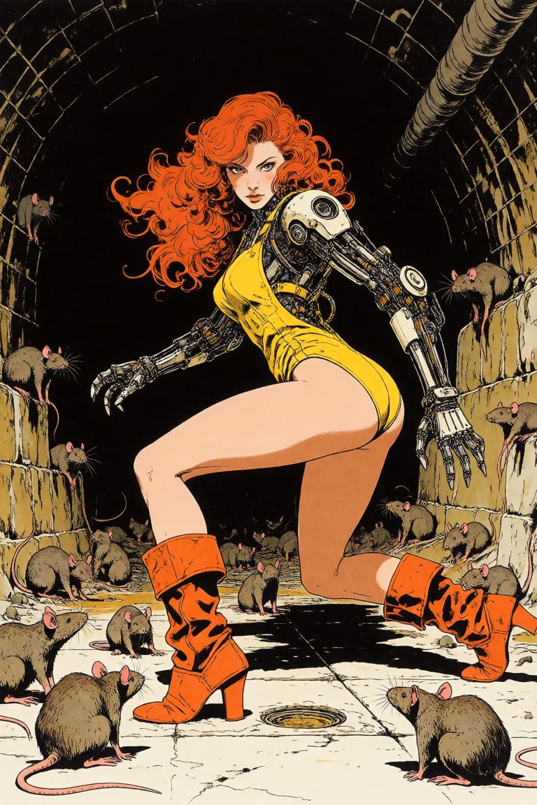 masterpiece,  best quality,  a redhead woman with a robotic arm by Invisidude on Tensor.Art