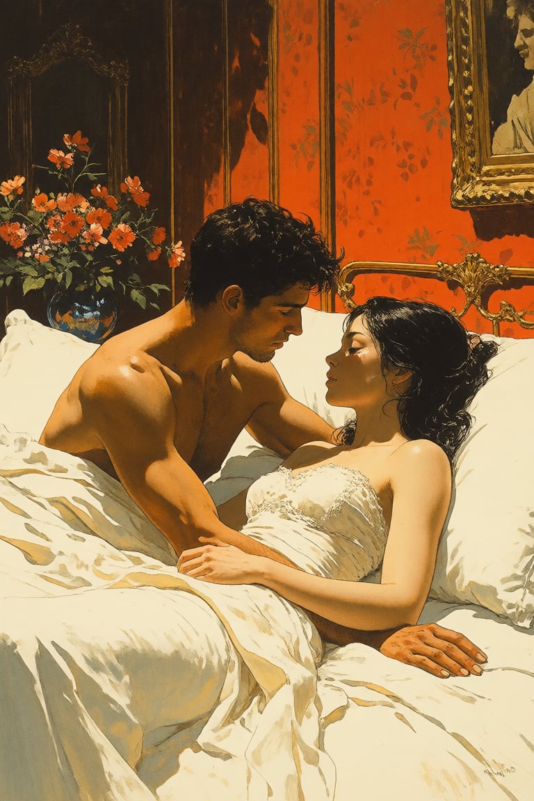 masterpiece,  best quality,  a pair of lovers in a bed by Invisidude on Tensor.Art