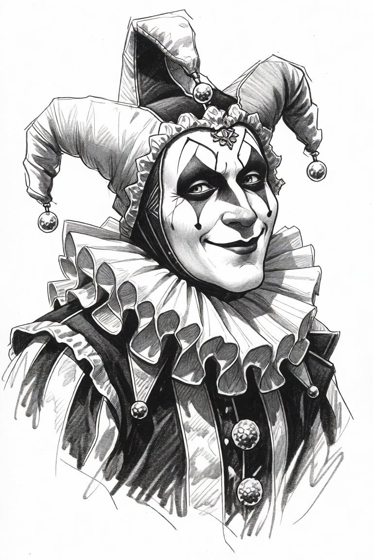 black-and-white charcoal pencil sketch,  drawing of,  a jester by Official SketchZa on Tensor.Art