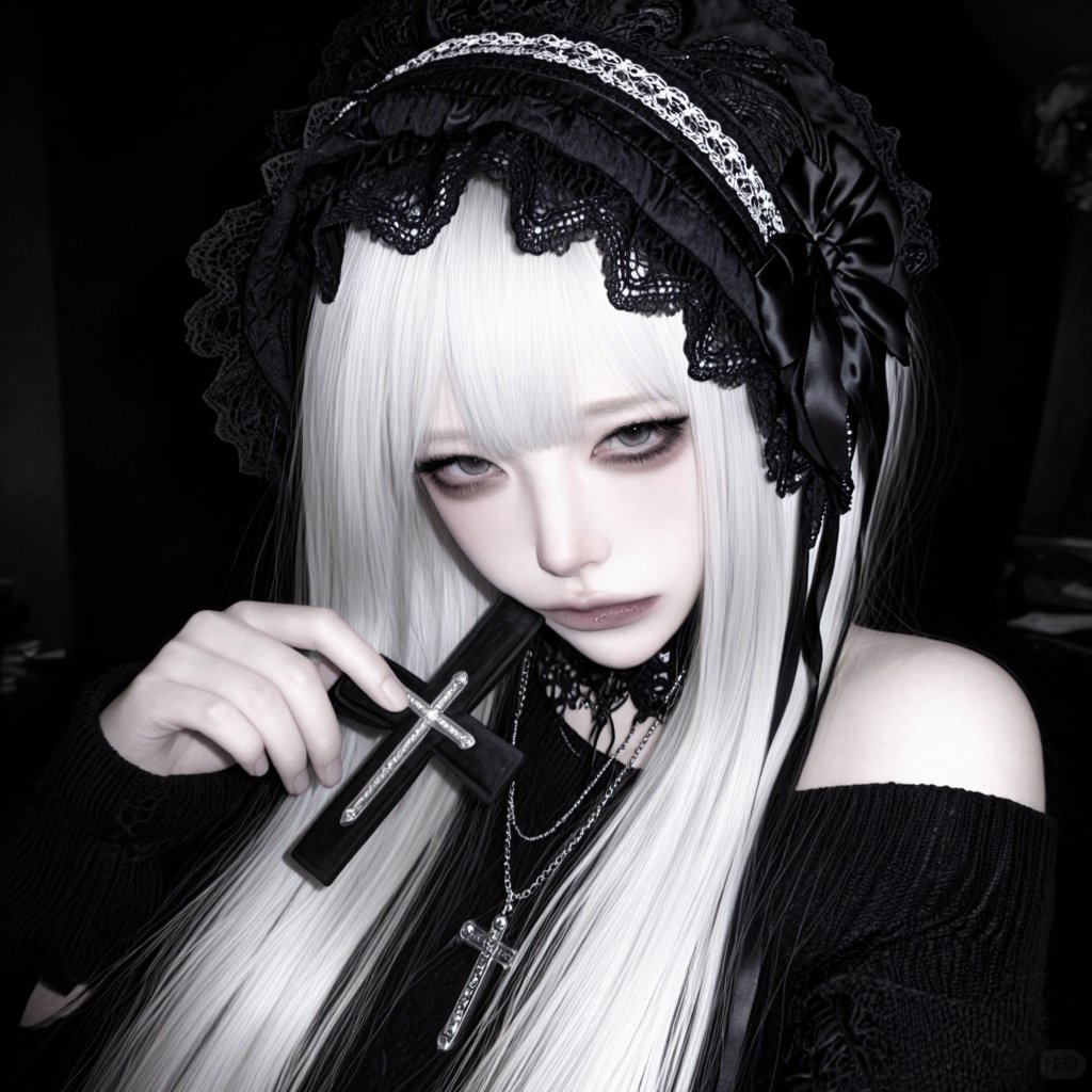 black gothic lolita bonnet,  elegant lace bonnet,  oversized gothic bonnet by hex on Tensor.Art
