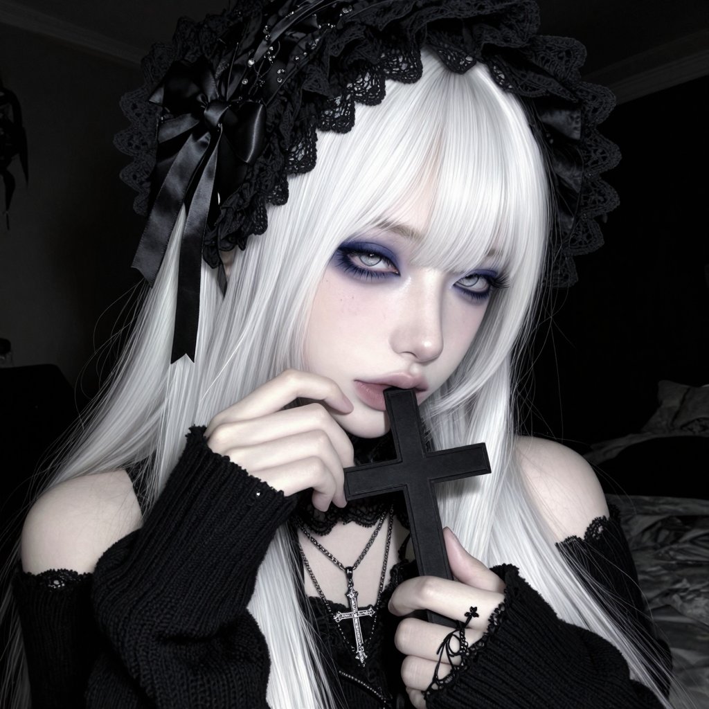 black gothic lolita bonnet,  elegant lace bonnet,  oversized gothic bonnet by hex on Tensor.Art