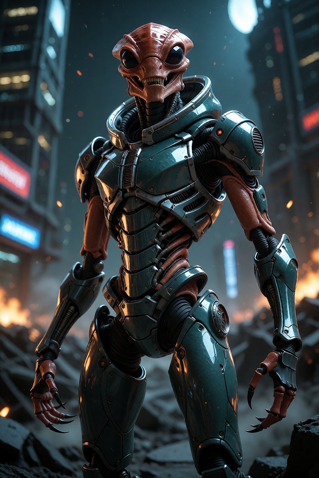 A full body shot of a futuristic,  armored alien figure,  without his helmet by DG-Ai on Tensor.Art