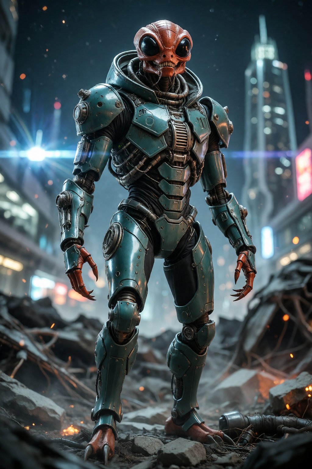 A full body shot of a futuristic,  armored alien figure,  without his helmet by DG-Ai on Tensor.Art