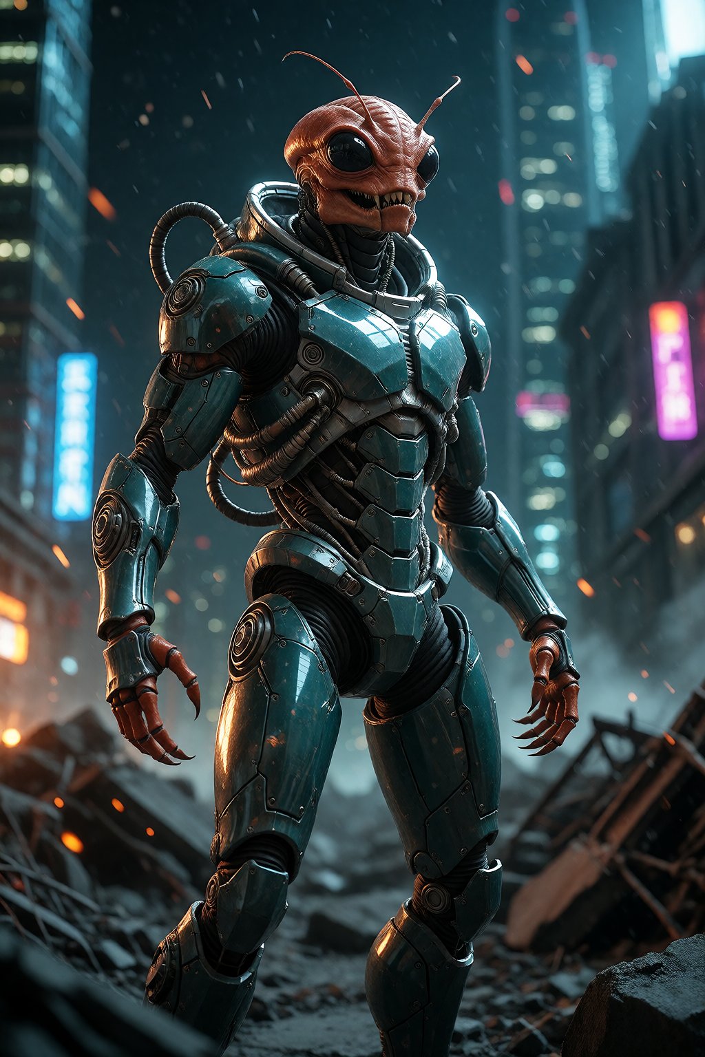 A full body shot of a futuristic,  armored alien figure,  without his helmet by DG-Ai on Tensor.Art