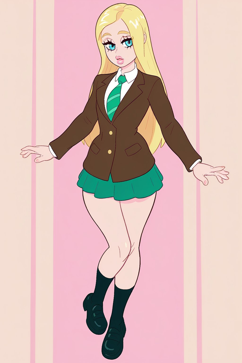 (harddart,  pink lips),  1girl with blonde hair and blue eyes in a cute solo pose by MasteRaccoonMan on Tensor.Art