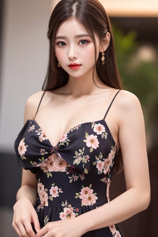 1girl, elegant floral dress, beautiful eyes, upper body, 8k