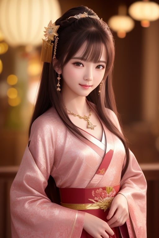 best quality, masterpiece, highres, 1girl,blush,(seductive smile:0.8),star-shaped pupils,red china hanfu,hair ornament,necklace, jewelry,Beautiful face,upon_body, tyndall effect,photorealistic, dark studio, rim lighting, two tone lighting,(high detailed skin:1.2), 8k uhd, dslr, soft lighting, high quality, volumetric lighting, candid, Photograph, high resolution, 4k, 8k, Bokeh,(small head), look at viewer