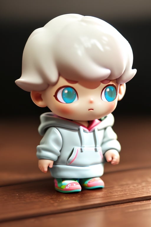 dimoo,chibi, 1boy, white hair, pink hoodie, white pants,best quality,masterpiece, detailed,16k,beautiful detailed face,beautiful detailed eyes,solo,