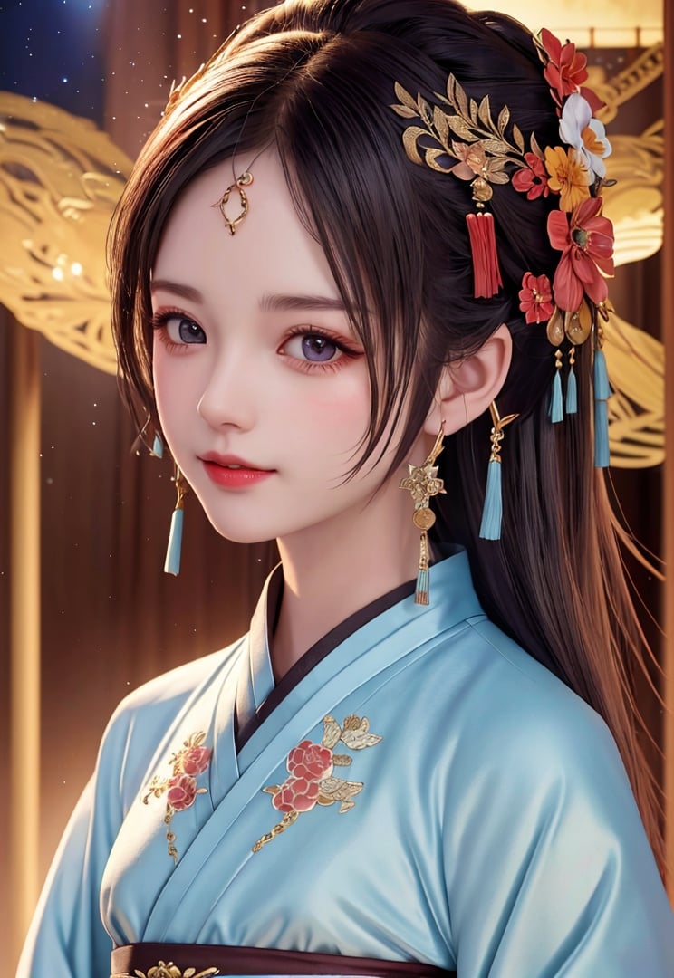 best quality, masterpiece, highres, 1girl,blush,(seductive smile:0.8),star-shaped pupils,red china hanfu,hair ornament,necklace, jewelry,Beautiful face,upon_body, tyndall effect,photorealistic, dark studio, rim lighting, two tone lighting,(high detailed skin:1.2), 8k uhd, dslr, soft lighting, high quality, volumetric lighting, candid, Photograph, high resolution, 4k, 8k, Bokeh,(small head)