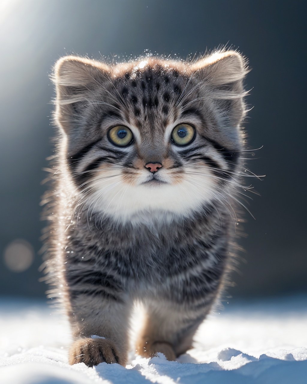 cut tusuncub walking in the snow, blurry, looking at viewer, depth of field, blurry background, full body, solo, (cute and lovely:1.4), Beautiful and realistic eye details, perfect anatomy, (Nonsense:1.4), (pure background:1.4), Centered-Shot, realistic photo, photograph, 4k, hyper detailed, DSLR, 24 Megapixels, 8mm Lens, Full Frame, film grain, Global Illumination, (studio Lighting:1.4), Award Winning Photography, diffuse reflection, ray tracing,, <lora:TUSUN:0.6>