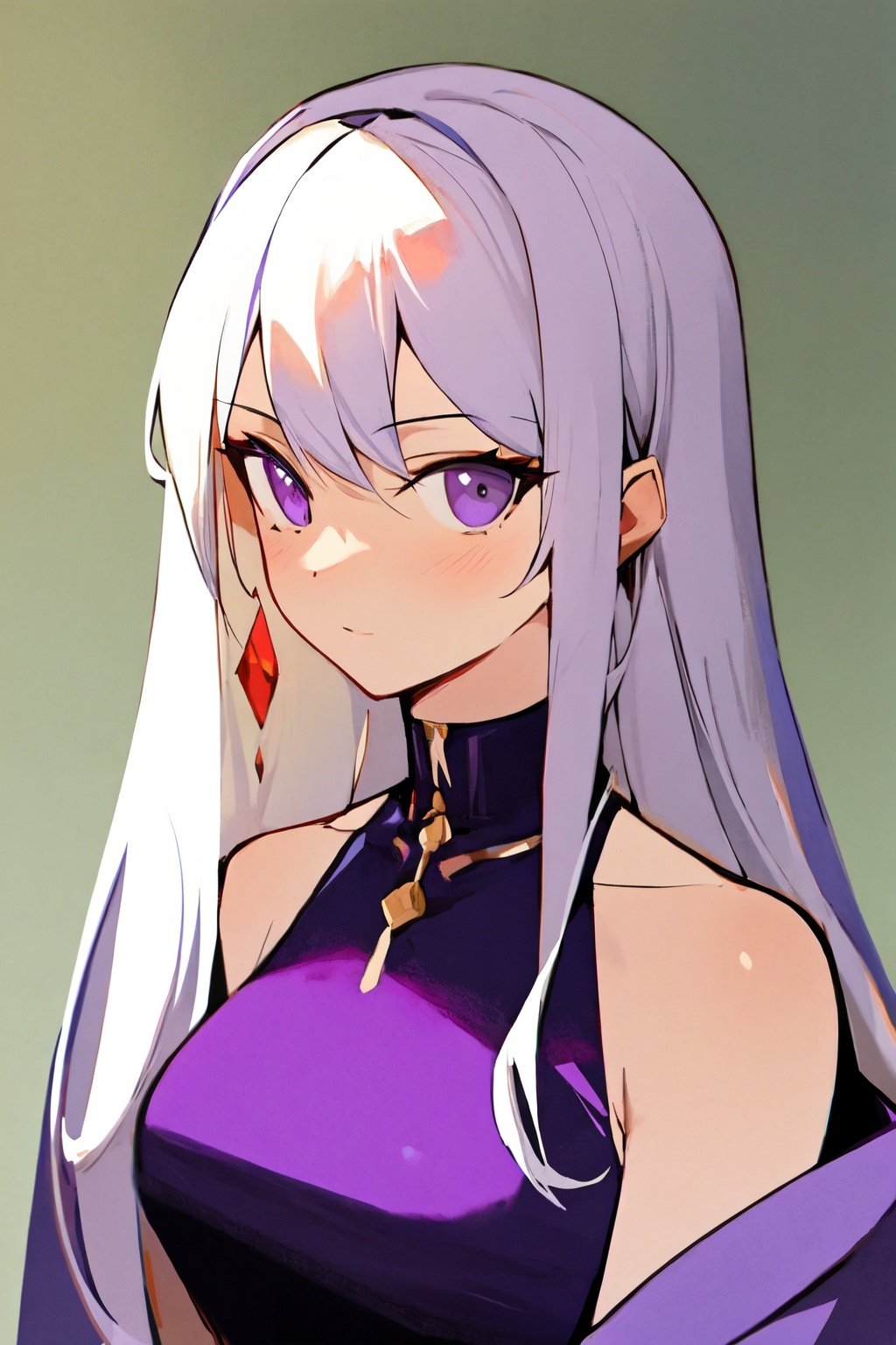 (best quality, masterpiece:1.2), 1girl, long white hair, purple clothes,  <lora:fashionstyle-000004:0.8>, upper body, 