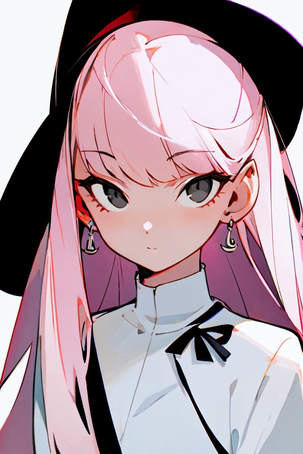 (best quality, masterpiece:1.2), 1girl, (long pink hair:1.1), detailed eyes, black eyes, white clothes,  <lora:fashionstyle-000004:0.8>, upper body, looking at viewer, (white  background:1.1)