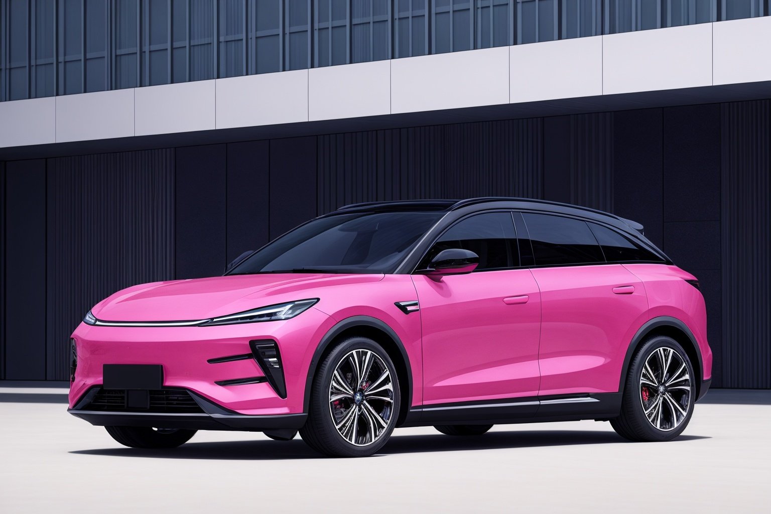 china ev,1 car,pink,black,white,red,blue,green,yellow,Modern architecture,suv,Dark Style,Gothic Dark,Batman,look down at,castle,