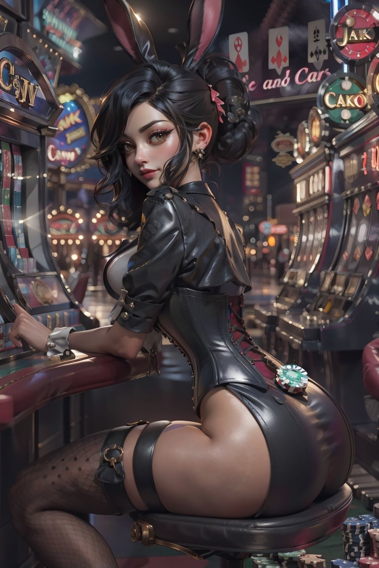 revealing corset,  dealing cards at blackjack table,  coy wink at player's winning hand by Dr_POPE on Tensor.Art