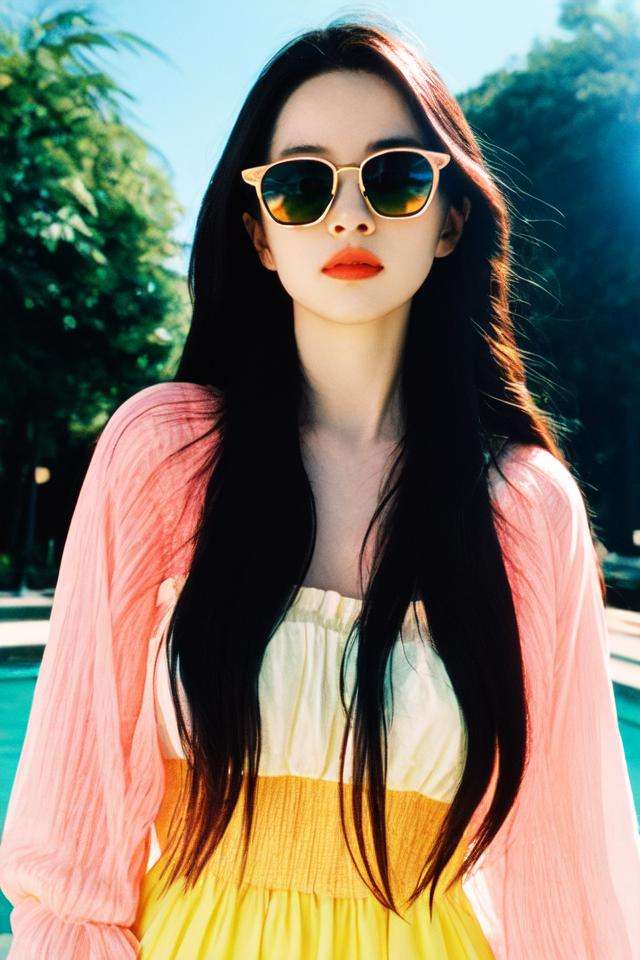 ldr,realistic,masterpiece,best quality,ultra realistic,8k,extremely detailed, best quality,1girlLong hair,sunglasses, outdoors,Lovely,light Highly saturated,light bright,light bright colors, vibrancy, vitality,(film overlay:0.3), (faded overlay:0.5),<lora:Face love:0.35>  <lora:MonkRenPhotoLora_V1.5:0.75>