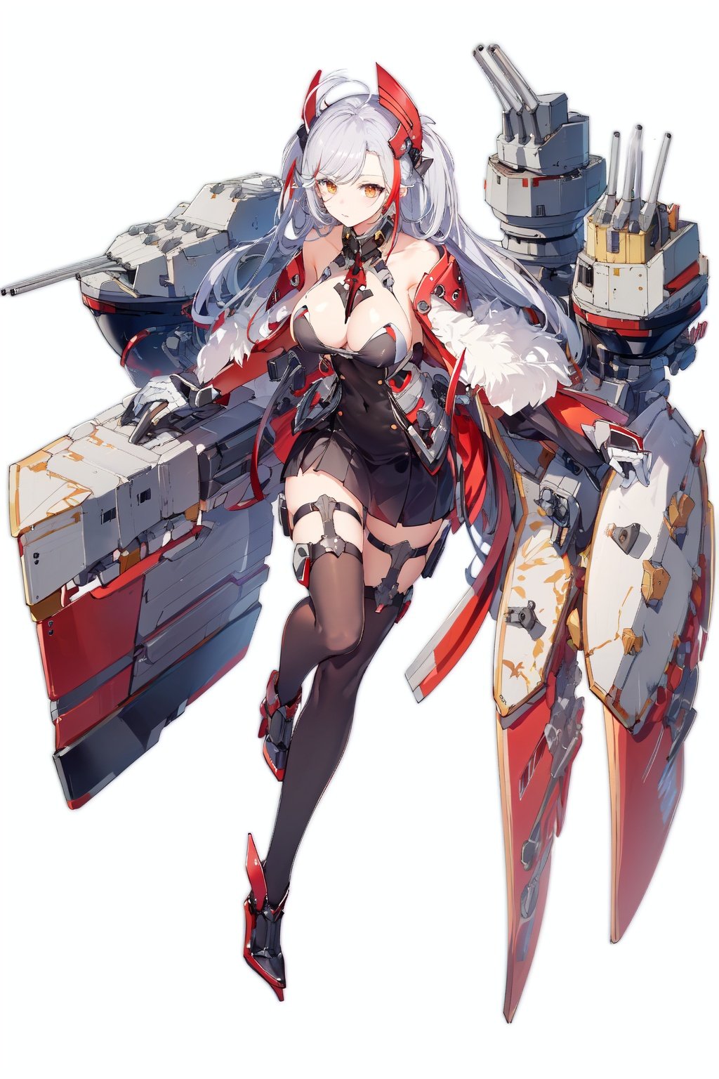 [(white background:1.5)::5], (imid shot:0.95), (full body:1.25), Dynamic angle, (falt color:1.3),colorfulrigging, machinery, cannon,turret, prinz eugen \(azur lane\),  <lora:azur lane_20230619144714-000018:0.6>  <lora:PrinzEugenAzurLaneLORA_v4:0.7>