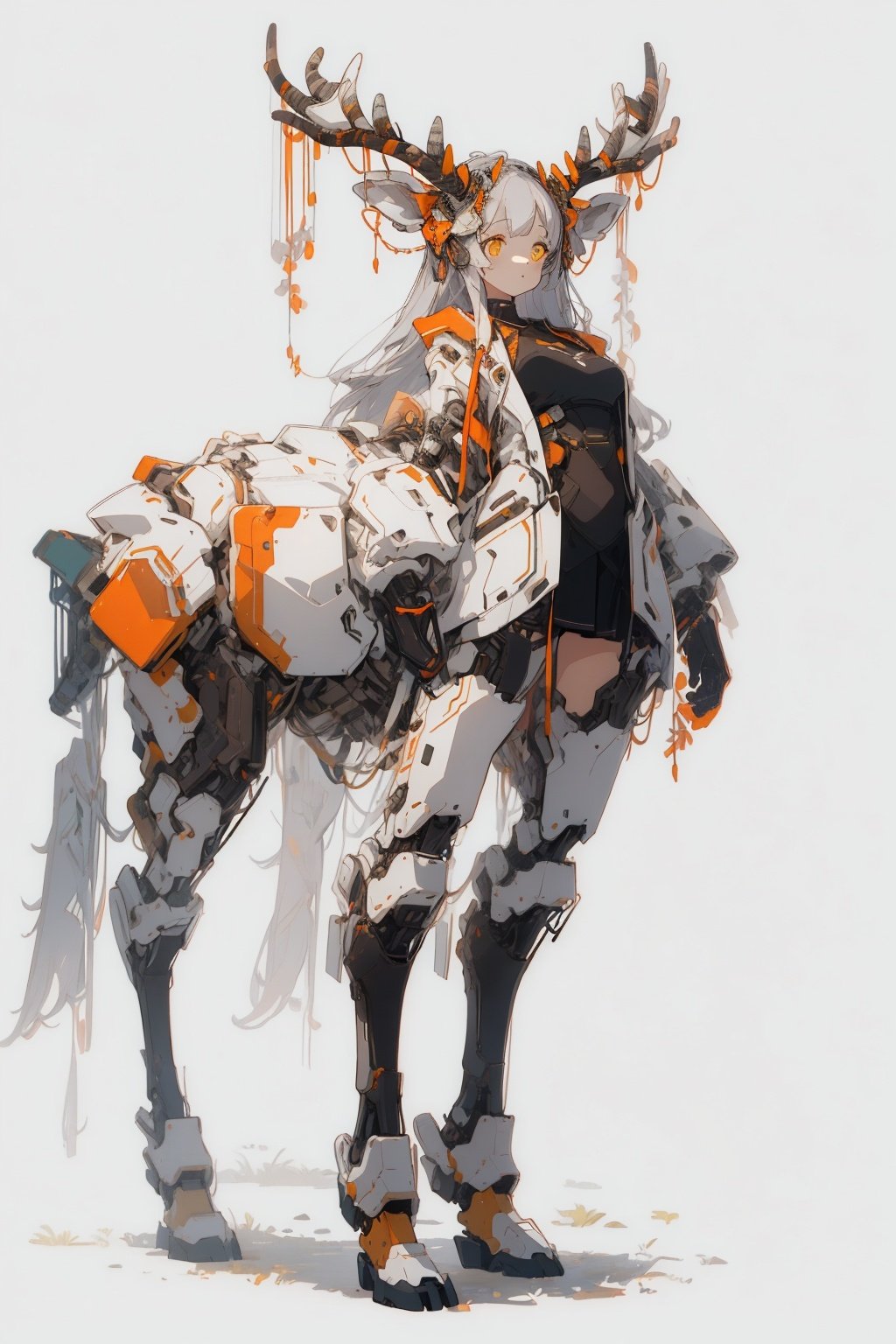 best quality,masterpiece,illustration,1girl,solo,full body,Mecha,Blank background,Deer ear,antler,Yellow tone,