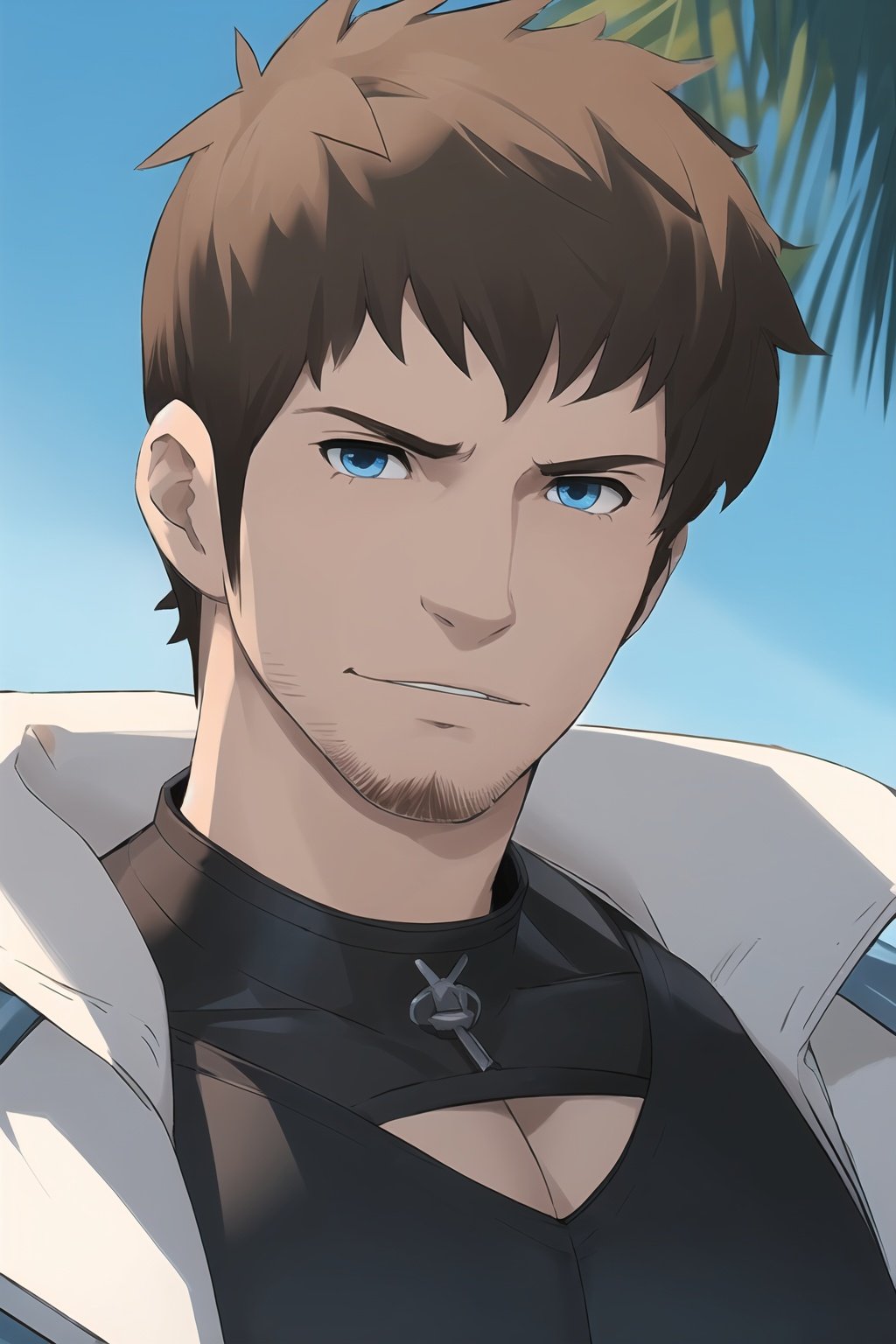 ((masterpiece)),((best quality)),high detailed,ultra-detailed,anime,CG,
1boy,bobote,stubble,brown hair,blue eyes