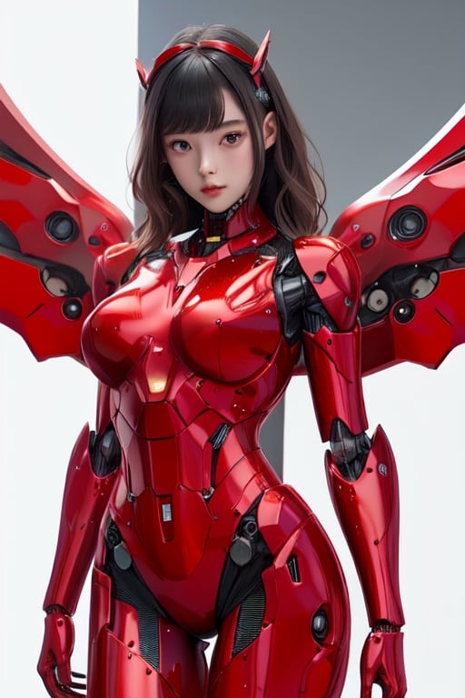 best quality, masterpiece, 1girl, red mecha body, shinny, standing, <lora:jixieji-000007:0.8>, /wings