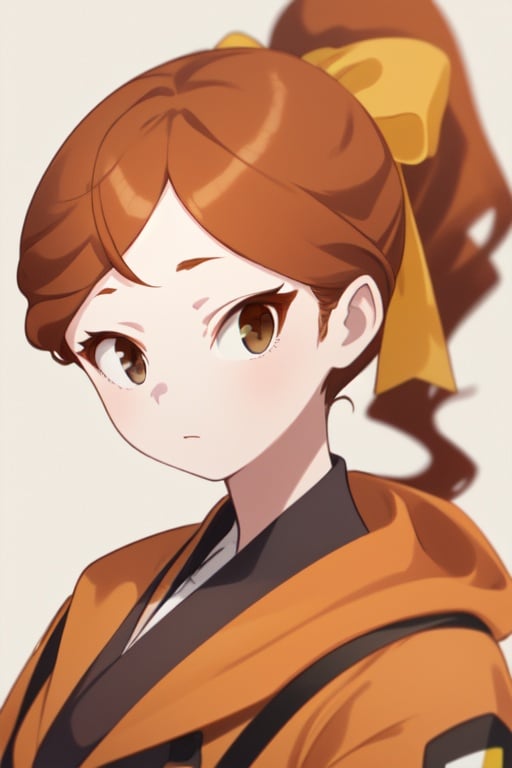 1girl, Orange brown hair, ponytail, gray eyes, 