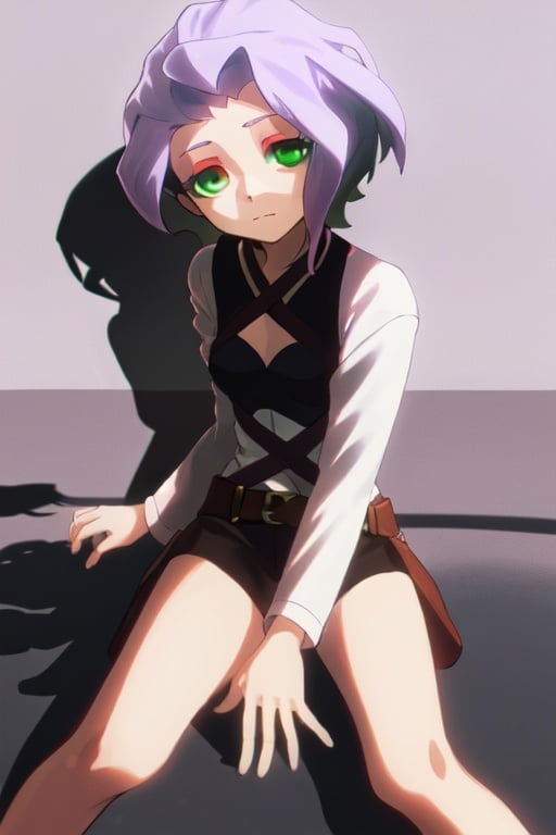 1girl, short hair,lilac hair,green eyes,eyes with shadow, Croix Meridies, 