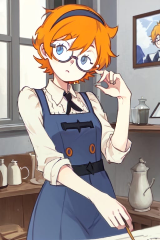 Lotte jansson,Orange yellow hair,Short hair,Blue eyes,Glasses