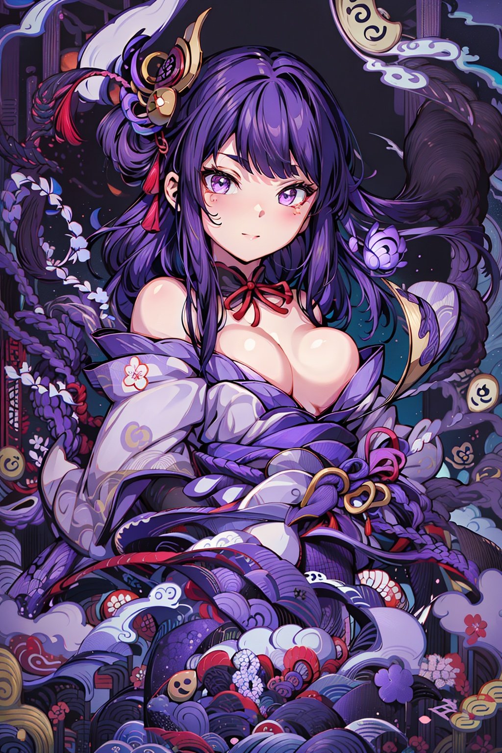 looking at viewer, japanese clothes, long purple hair, clevage, detailed background, hanabi, night,1girl,32,高清, <lora:EMS-2013-EMS:0.5>, <lora:EMS-2240-EMS:0.8>