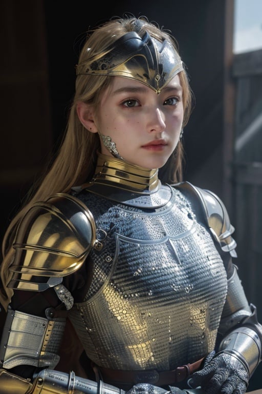 8k, best quality, real picture, intricate details, ultra-detailed, ultra highres, depth field,(photorealistic,realistic:1.2), masterpiece, 1girl,golden armor,knightgirl, detail face, detail eyes