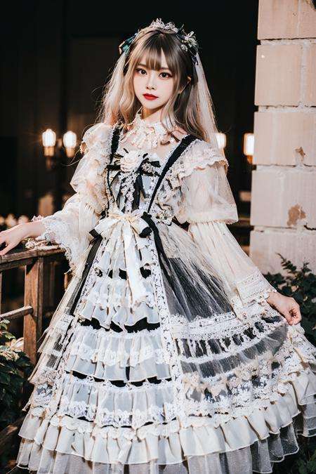 realistic, photorealistic, masterpiece, best quality, top quality, ultra high res, lolita_dress, 1girl, solo, slim, looking at viewer, full body, long hair, standing, dynamic pose, detailed background, in garden, castle, netural lighting, (pureerosface_v1:0.5), <lora:Cute Asian Face:0.6>, <lora:chinaDollLikeness_v10:0.2>, <lora:lolita_fasion_dress_classic_style2:0.7>