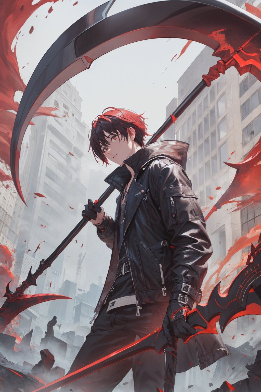 1man,  holding scythe,  masterpiece by whiteand on Tensor.Art