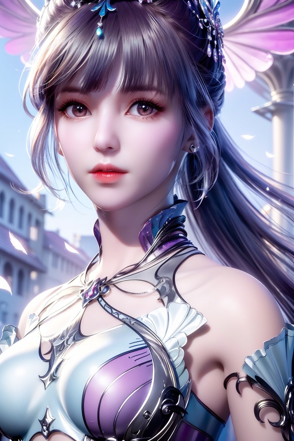 (Hyper Real), (illustration), (high resolution), (8K), (Very detailed), (Best Illustration), (Beautiful detailed eyes), (Best quality), (Super detailed), (Masterpiece), (the wallpaper), (Detailed face), Solo, (Dynamic pose), 1girl,jewelry,wings,dress,crystal,Peacock feathers,1 girl,yuyao,xwhd