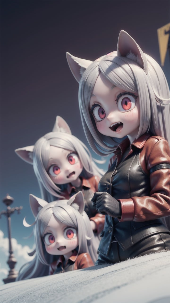 high quality, detailed, 3girl, cerberus \(helltaker\),  <lora:Cerberus1:1>