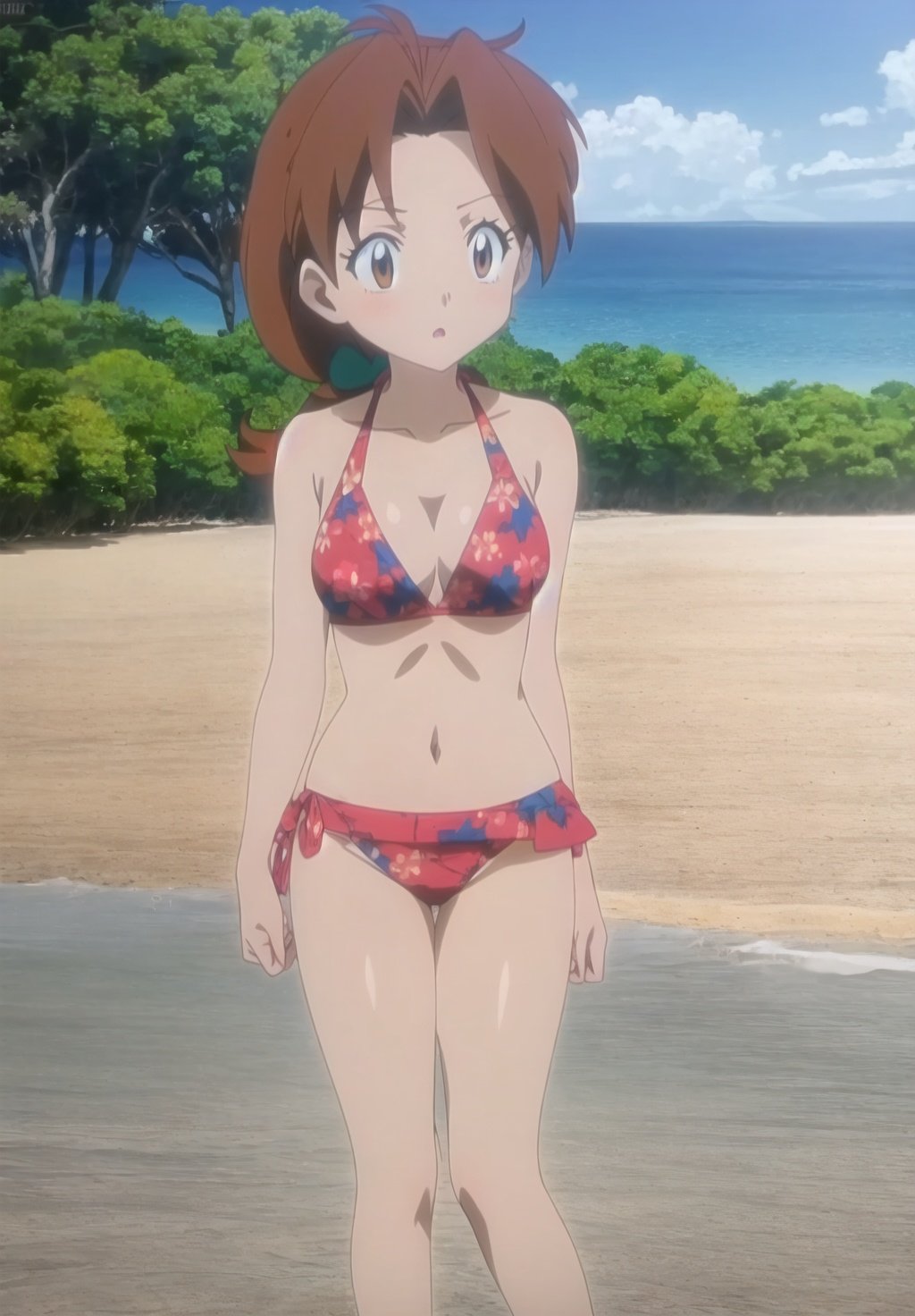 1girl, <lora:Delia-08:0.7> Delia_Ketchum, full body, cute, beach, bikini, anime screencap, masterpiece, high quality, best quality,