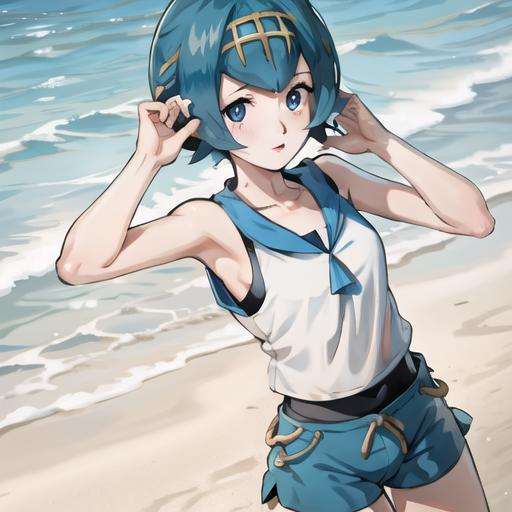 lana \(pokemon\),  beach,  sleeveless shirt by Idkanymore50 on Tensor.Art