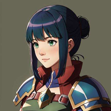 Fire Emblem, Catria (Fire Emblem), Catria (Fire Emblem Gaiden), Catria (Fire Emblem Echoes: Shadows of Valentia), (simple background, green background:1.3), light top left, Armor, 1Girl, Teenager, Double Bun, Multicolored Hair, Black Hair, Pink Hair, (Happy:1.3)