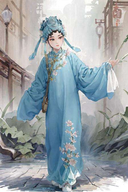 xiaosheng,1boy,green chinese cloth, beauty,  (trees:0.5), (flowers:0.6) ,(birds:0.2), (bamboo0.1), lakes, Hangzhou,look looking at viewer,