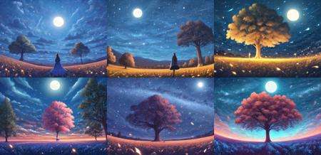 <lora:sakimori-000017:1>, unknown, original, sakimori (hououbds), 1girl, blue theme, field, full moon, glowing, long hair, moon, night, night sky, scenery, sky, solo, tree