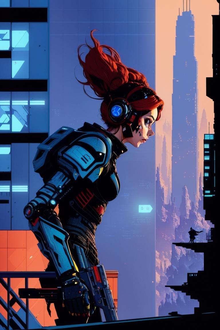 front view,  low angle view,  a sci fi girl in a cyberpunk armor by Brasileiro Tarado on Tensor.Art