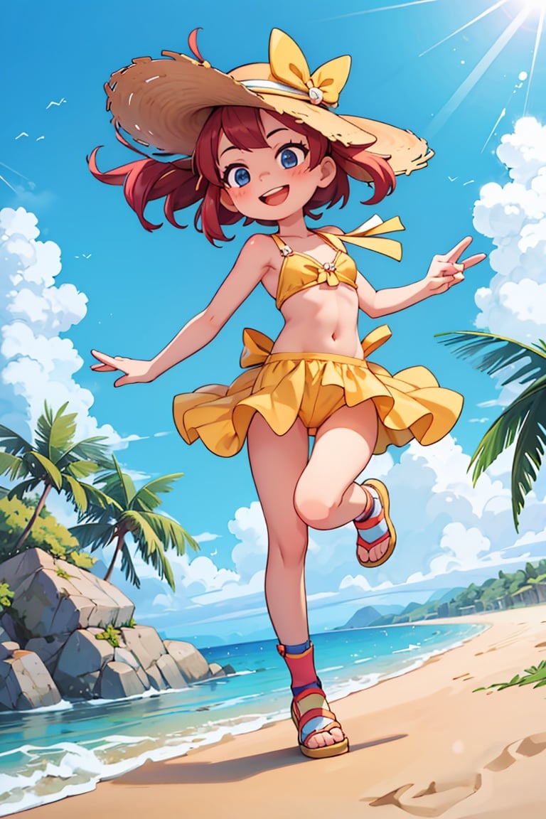 masterpiece,best quality,1girl,smile, pop, fancy,beach,sand,stylish pose,jump,dynamic, <lyco:GoodHands-beta2:1.0> <lora:more_details:0.3>, 