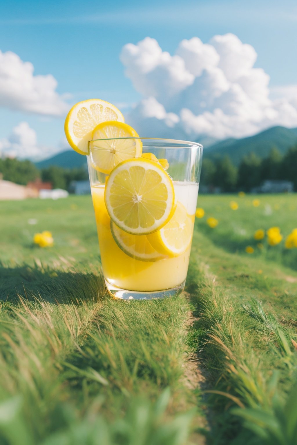 {{masterpiece}},{{{best quality}}},{{ultra-detailed}},{{illustration}},depth of field (dof),extreme close up,mood lighting,realistic,bright style,food focus,transparent glass cup,outdoors,lemon,light green grassland, <lora:EMRXMix_Demo_2:1>