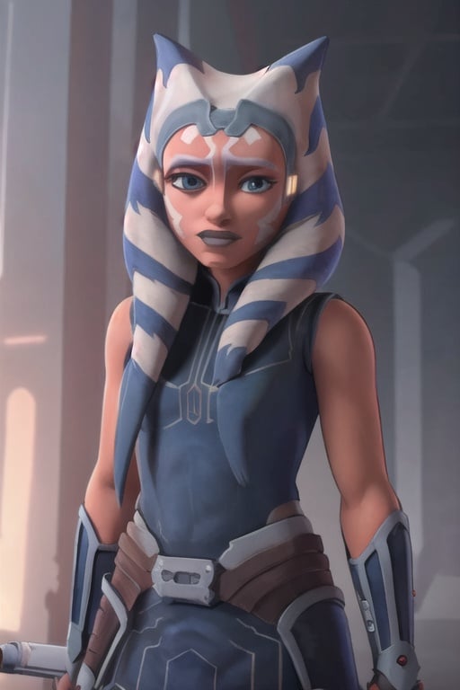 ahsokatano, (8k, RAW photo, best quality, masterpiece:1.2), (intricate details), perfect eyes, perfect face, perfect lighting, beautiful, (masterpiece:1.2), (best quality:1.2), 1woman, mature, clone wars style, solo, look at viewer, oreange skin, makeup, <lora:ahsokatano-10:0.85>, upperbody