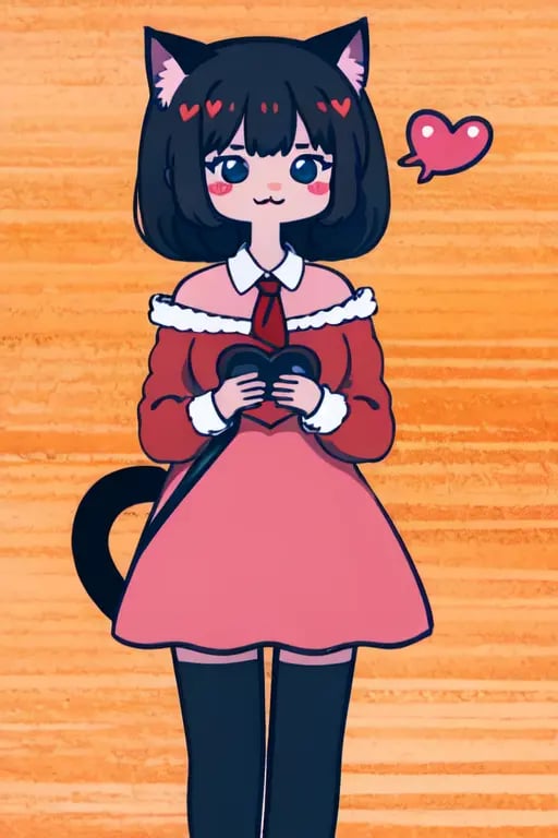 absurdres, highres, best quality,  <lora:megu-lokr (5):1> asdf123, 1girl, (spoken heart:1.3), :3, simple background, cat ears, cat tail, black hair, 